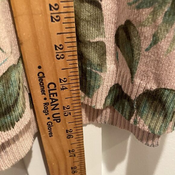 J Jill Sweater Women Petite LP Pink Green Pullover Royal Palm Leaf Printed NWT - Picture 12 of 16